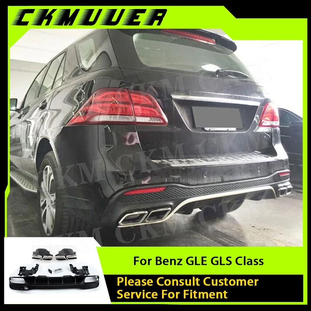 For Mercedes Benz GLE GLS Class W166 X166 GLE63 AMG SUV 2016 -2018 Rear Lip Diffuser Spoiler with Exhaust Tips Rear Diffuser