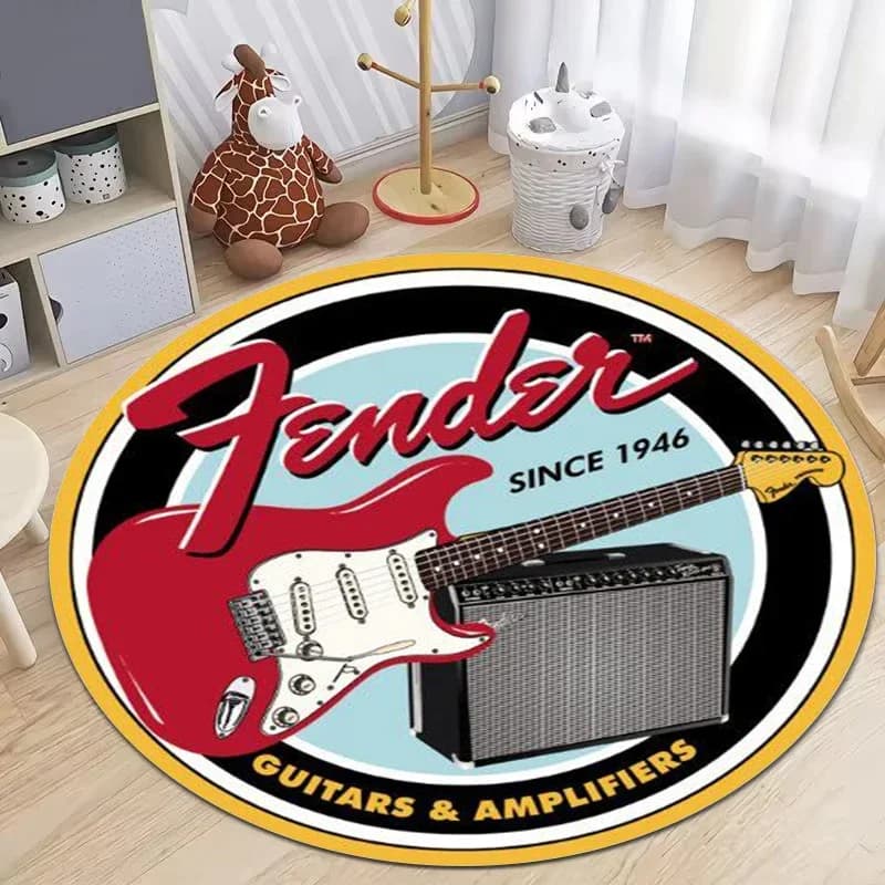 Fender Chitarra Soggiorno Tappeto rotondo per camera da letto Comodino Tappetino Rock Flanella Cerchio Tappeto Appassionati di musica Decorazioni per la casa Tappeto antiscivolo