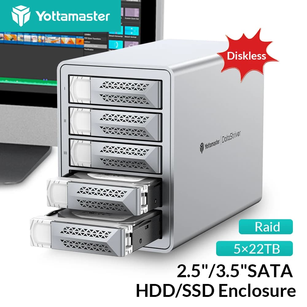 Yottamaster 2/4/5Bay RAID USB3.0 5Gbps 2.5/3.5 "SATA SSD HDD Docking Station 150W di potenza con ventola di raffreddamento per il gioco del dispositivo Apple