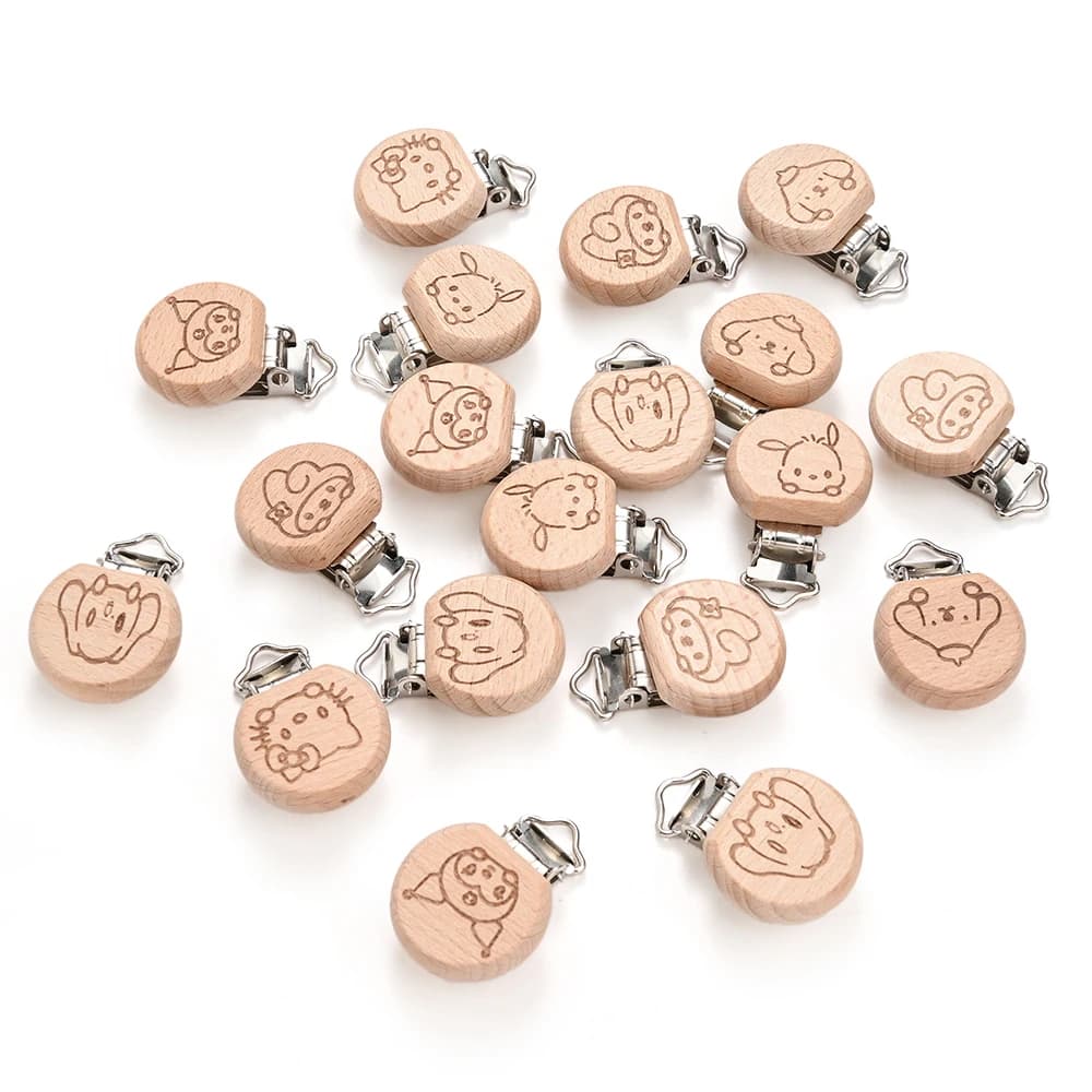 6Pcs Baby Sanrio Cartoon Pattern Wooden Clips for DIY Pacifier Holder Dummy Clip Beads Baby Pacifier Chain Teether Feeding Care