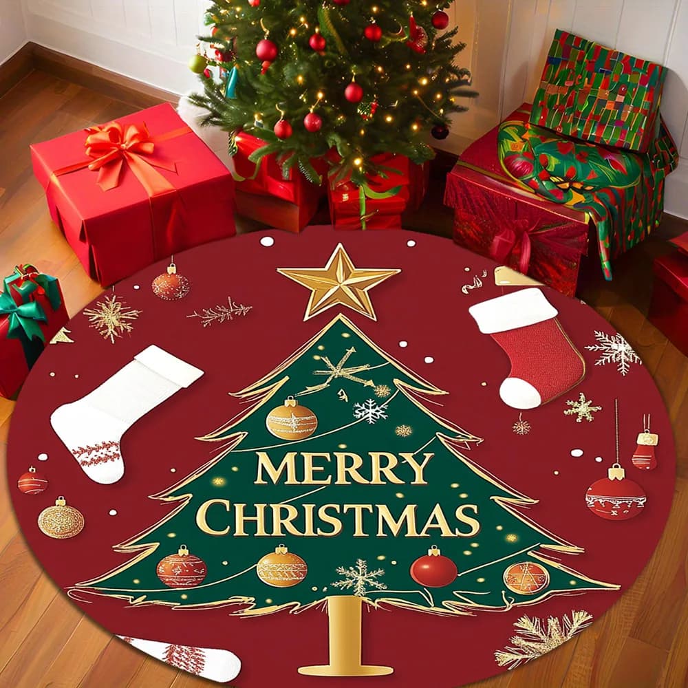 1pc Christmas Rug Pine Dear 3D Printed Non-slip Rug Entrance Mat Home Living Room Bedroom Ornament New Year Christmas Decoration