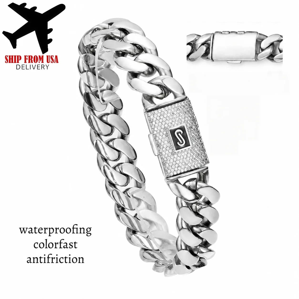 14mm Wide Hip Hop Bling Iced Out Stainless Steel Round Cuban Miami Link Chain Bracelet for Men Rapper Jewelry SIlver Color