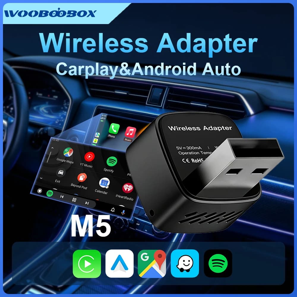 Wireless CarPlay Android Auto Play Adapter USB Plug Car AI Smart Box WiFi Bluetooth For Honda Mazda Android M5 Wooboobox