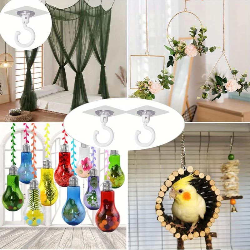 5pcs White 360 Degree Rotating Self-Adhesive Ceiling Hooks For Hanging Lamps Green Plants Lanterns Wind Chimes Mobile Curtains