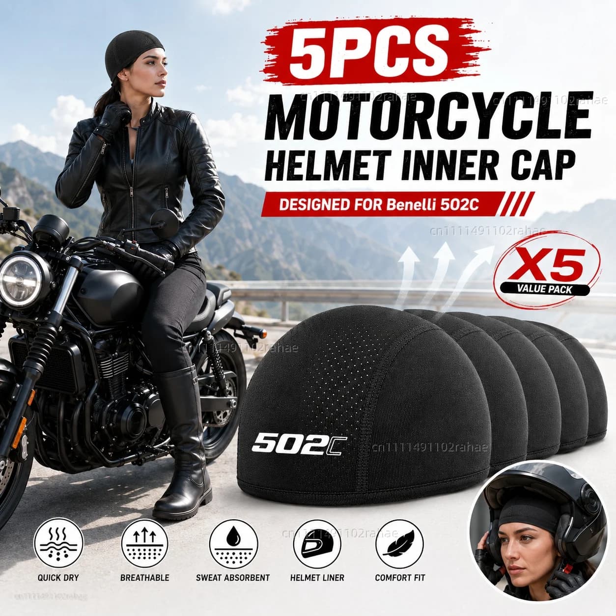 5pcs Motorcycle Helmet Inner Cap Hat Quick Dry Breathable Hat Racing Cap Skull Cap Cooling Thin Soft For Benelli 502C 502c 502 c