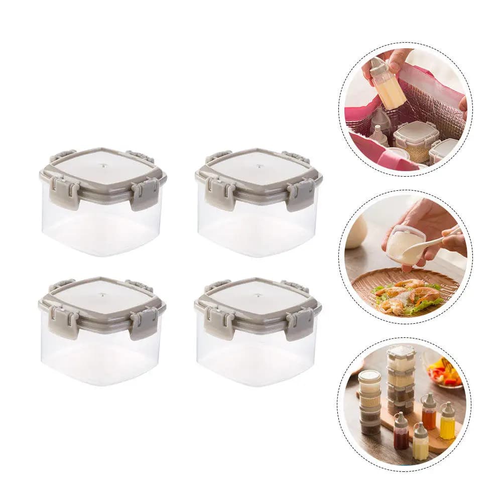 Set di 4 Contenitori Multifunzione in Plastica per Condimenti, Sicuri e Salva-Freschezza per Spezie, Zucchero, Farina, Marmellata, Chutney, Barbecue