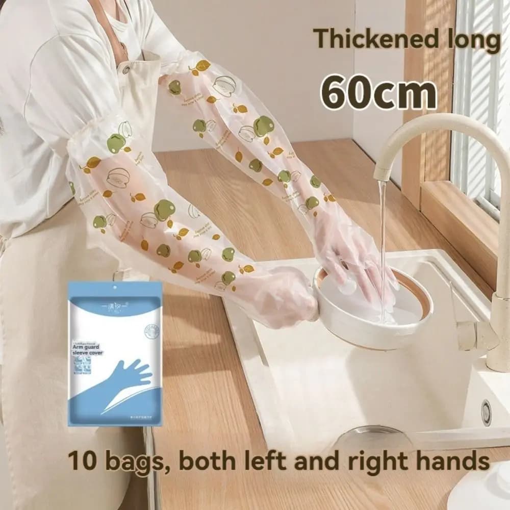 Guanti monouso da 10 pezzi Stampa Guanti da lavoro domestici impermeabili extra lunghi Guanti in plastica durevoli Strumento multiuso per la pulizia della cucina