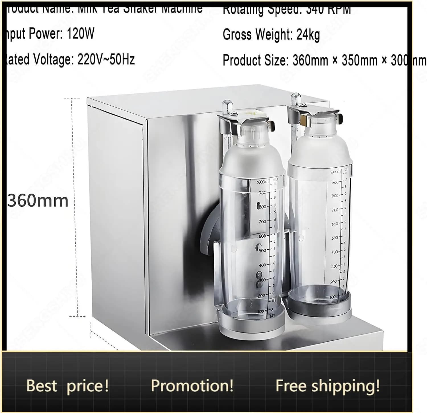 Milkshake Maker Electric Milk Tea Shaker Machine Cocktail & Drink Mixer Stainless Steel,360° rotating swing, 340 RPM, smart timi