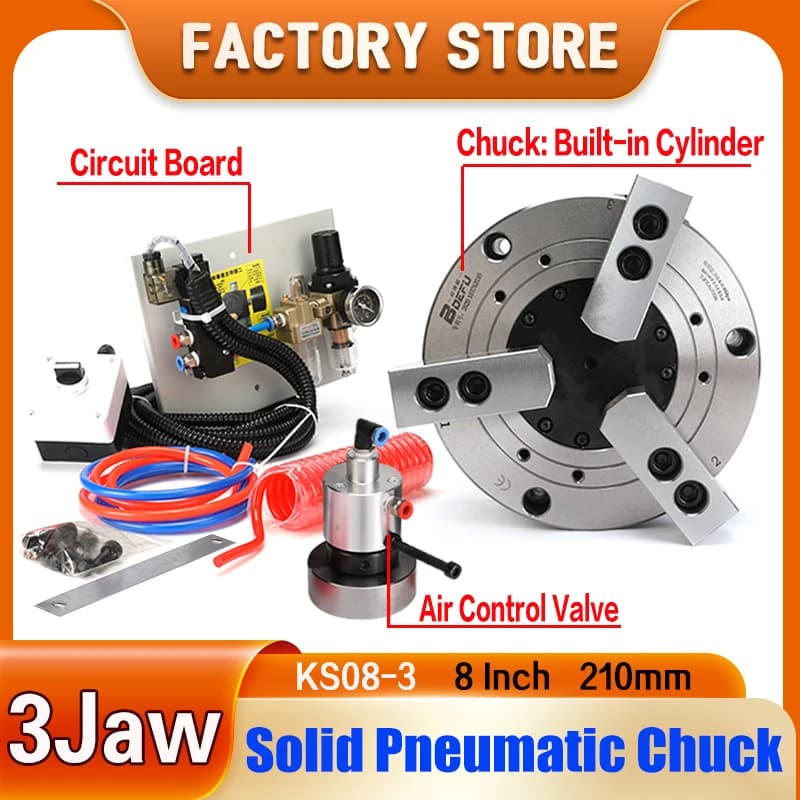 3 Griffe Solid Pneumatic Spindle 210mm KS08-3 for Air CNC Machines, Rotating Spindle Set