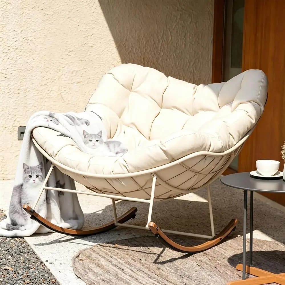 Oversized Papasan Rocking Chair with Thickened Cushion, Heavy-Duty Cozy Egg Chair, LarComy LounChair or Reading, Relaxing & edro
