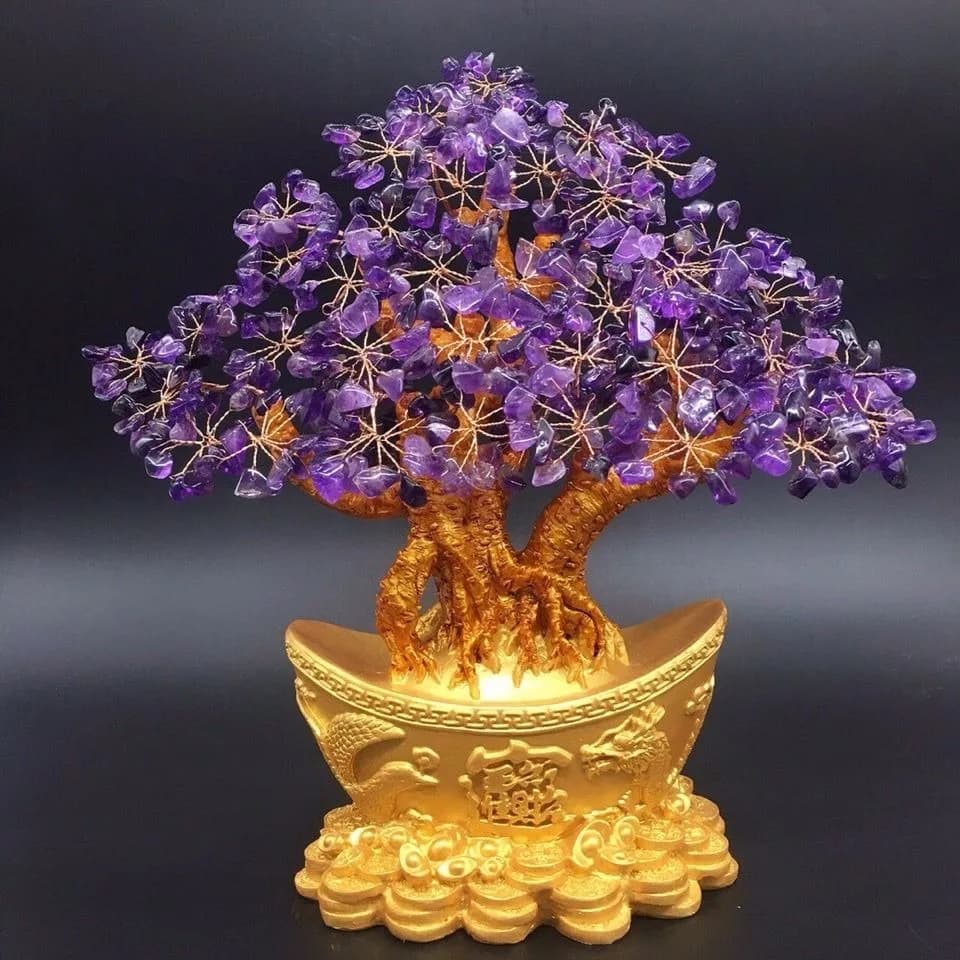 Albero dei Soldi in Cristallo Viola per Arredamento Casa, Attrazione della Ricchezza e Successo, Ornamento Sfera di Cristallo, Decorazione Feng Shui