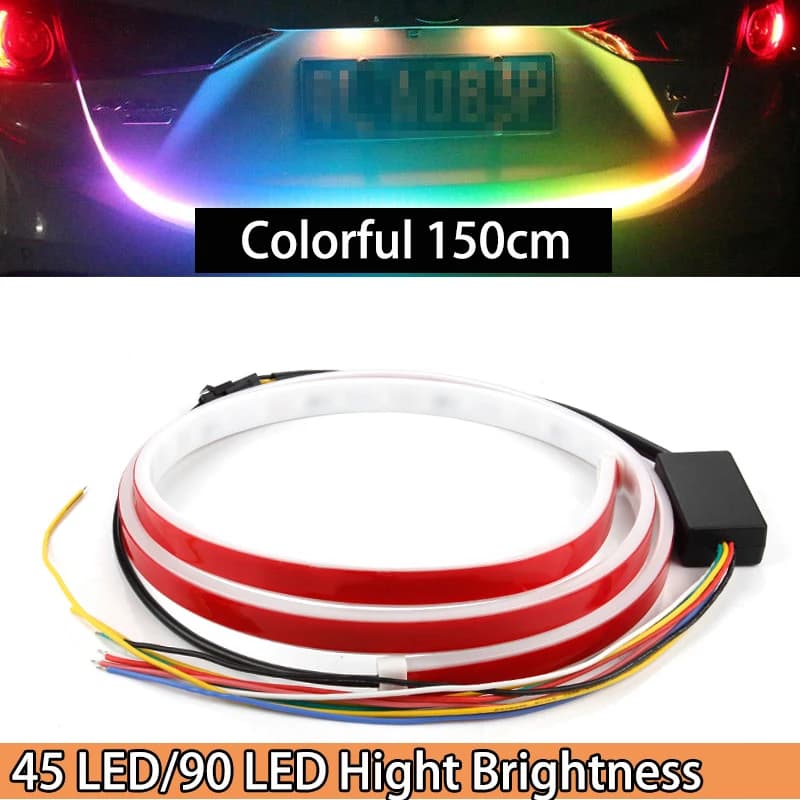 Universale 150CM posteriore Car Trunk Light Strip Neon Warning Light 90 Led Automotive Led Tape RGB Reverse Dynamic Streamer Lighting