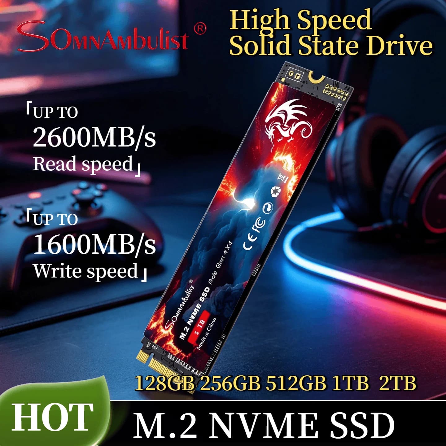 SomnAmbulist 128GB 256GB 512GB 1TB M.2 NVMe SSD PCIe 3.0 2280 Internal Solid State Drive for Laptop Desktop Game Console