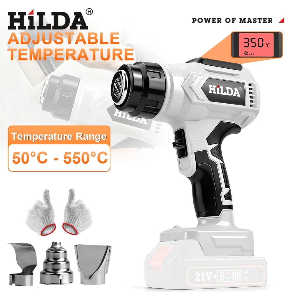 HILDA Heat Handheld Guns with Nozzles Hot Air Gun For 21V Makita Battery Adjustable Temperature and Non-adjustable Temperature