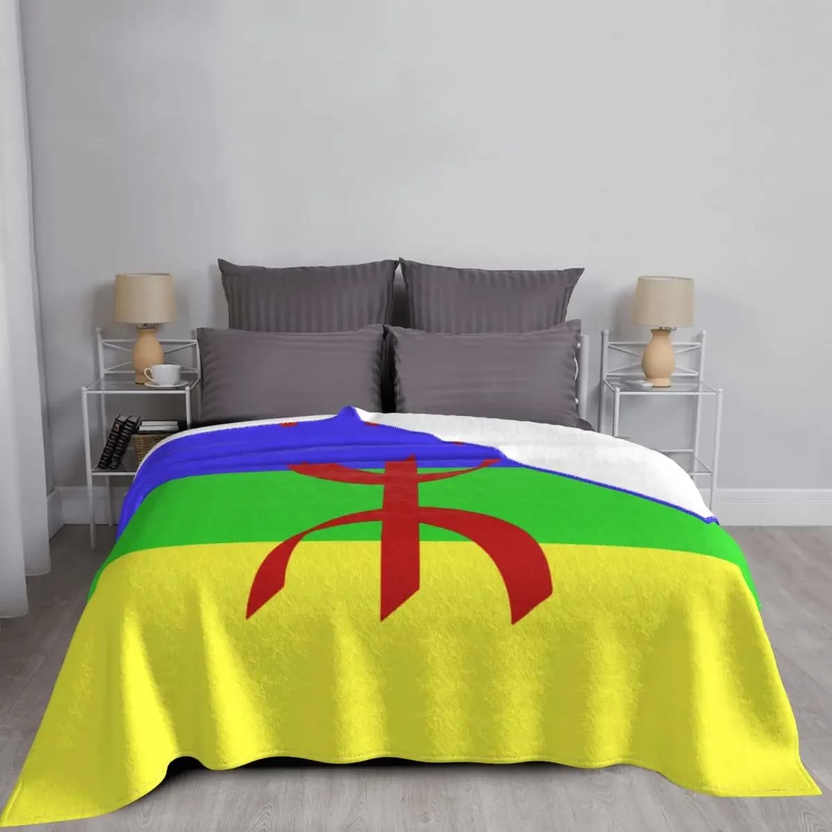 Coperta con bandiera dell'Amazigh, in pile corallo, decorazione in peluche, drappeggio amazigh, morbida coperta berbera per biancheria da letto domestica