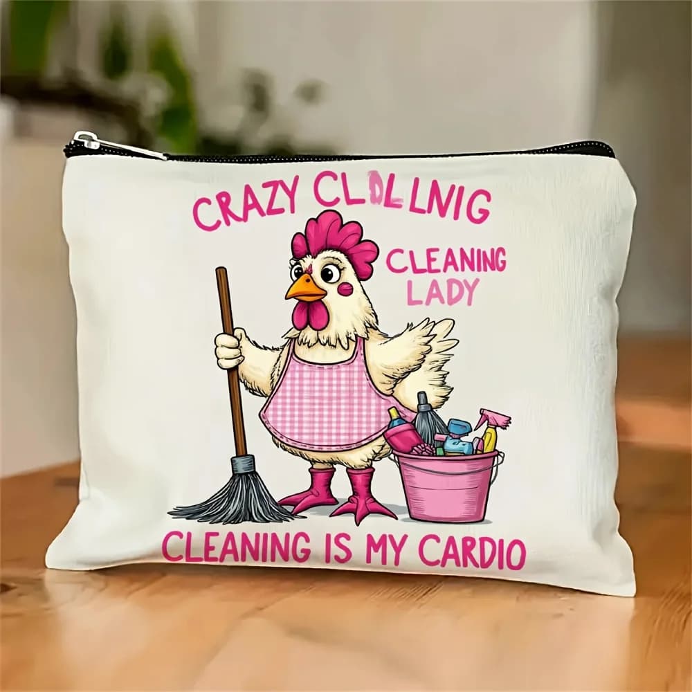 Crazy Cleaning Lady Printed Cosmetic Bag: multifunctional zipper bag, jewelry store bag, perfect travel zipper bag
