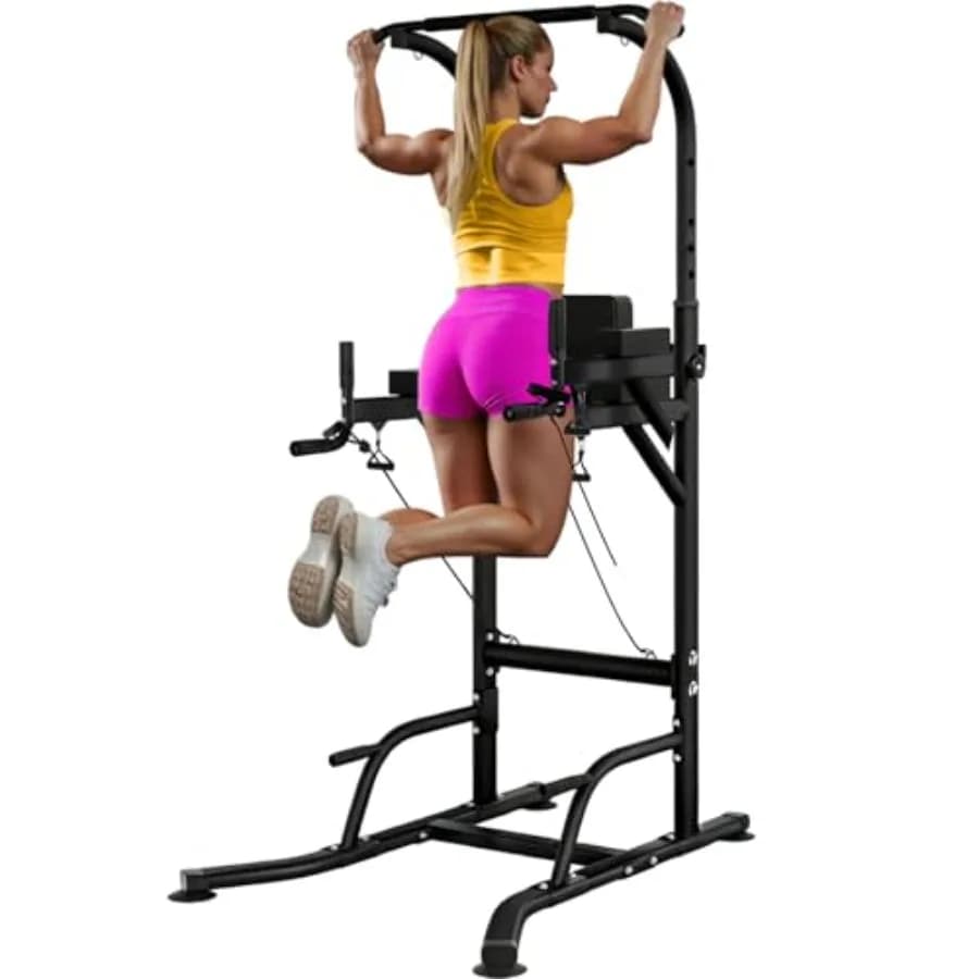 Adjustable Multifunction Station for Tractions and Dip, Black Steel Domestic Force Training Equipment