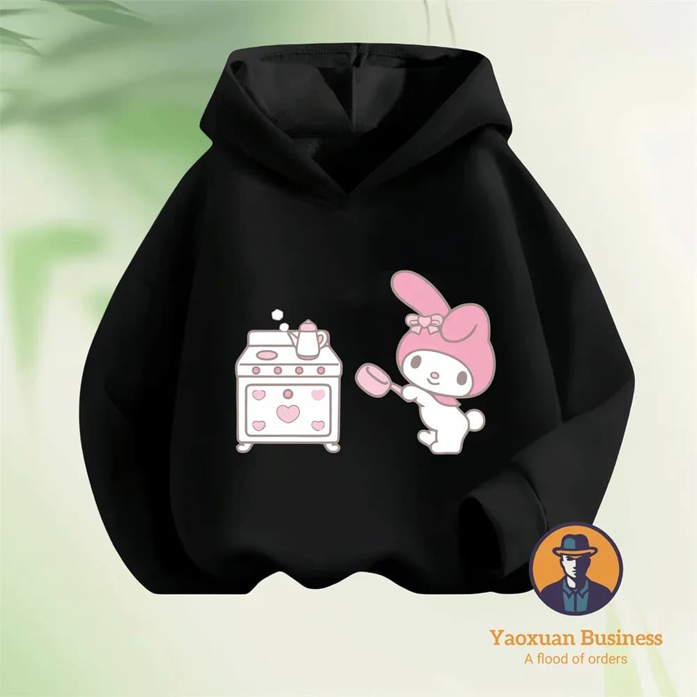 Felpa con cappuccio in puro cotone per passeggiate quotidiane da 2-14 anni. 2-14 anni. Stampa con simpatico cartone animato My Melody.