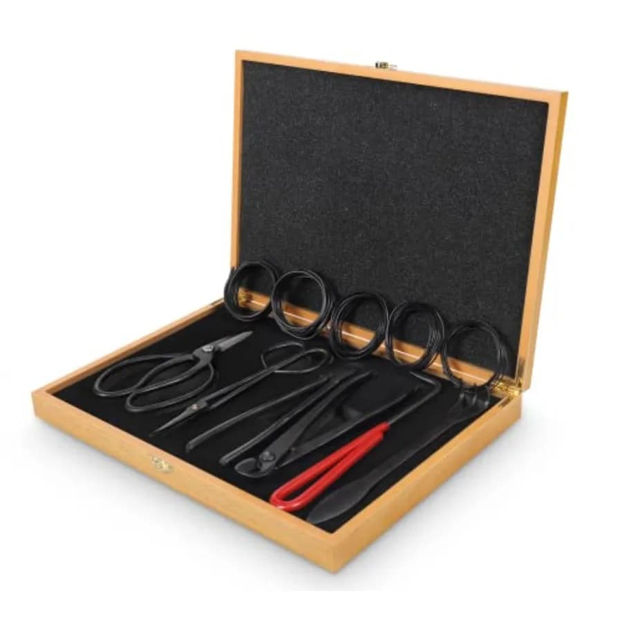 Bonsai Tools Set with Wood Box 12PCS Heavy Duty Bonsai Tree Kit Trimming Scissor Shears Concave Cutter Wire Rolls Wire Cutter a