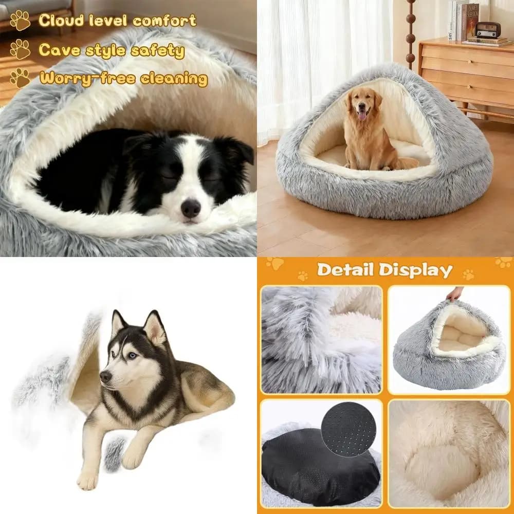 Cuccia per Gatti con Cappuccio in Peluche, Comoda per Gatti da Interno o Cani di Piccola Taglia, Fondo Impermeabile, Lavabile (35 pollici)