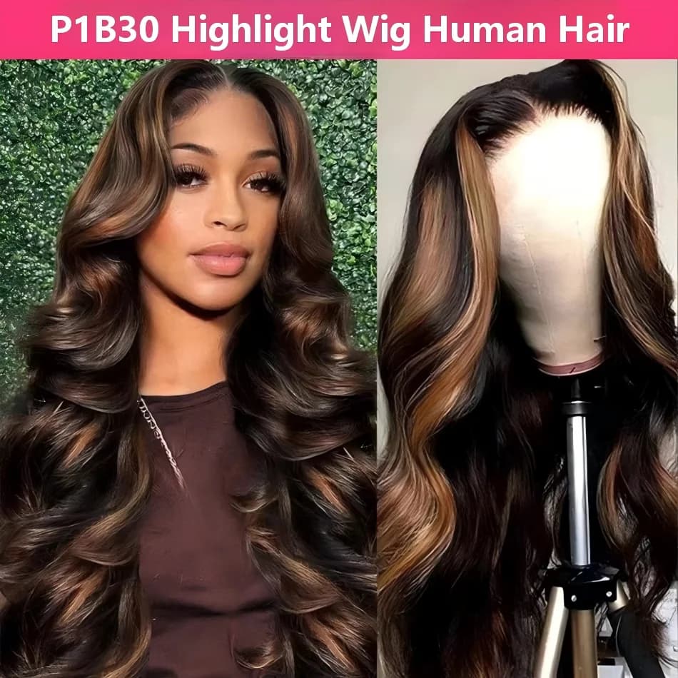 P1B30 Highlight Human Body Wave Hair Wigs 100% Quality Human Hair 13X6 Hd Wigs Lace Front 250 Density Branch Front Wigs