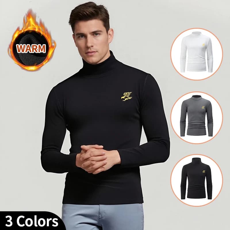 2/3 pezzi da uomo autunno e inverno spazzolato caldo collo alto top casual e alla moda aquila logo t-shirt a maniche lunghe cappotto base giovanile