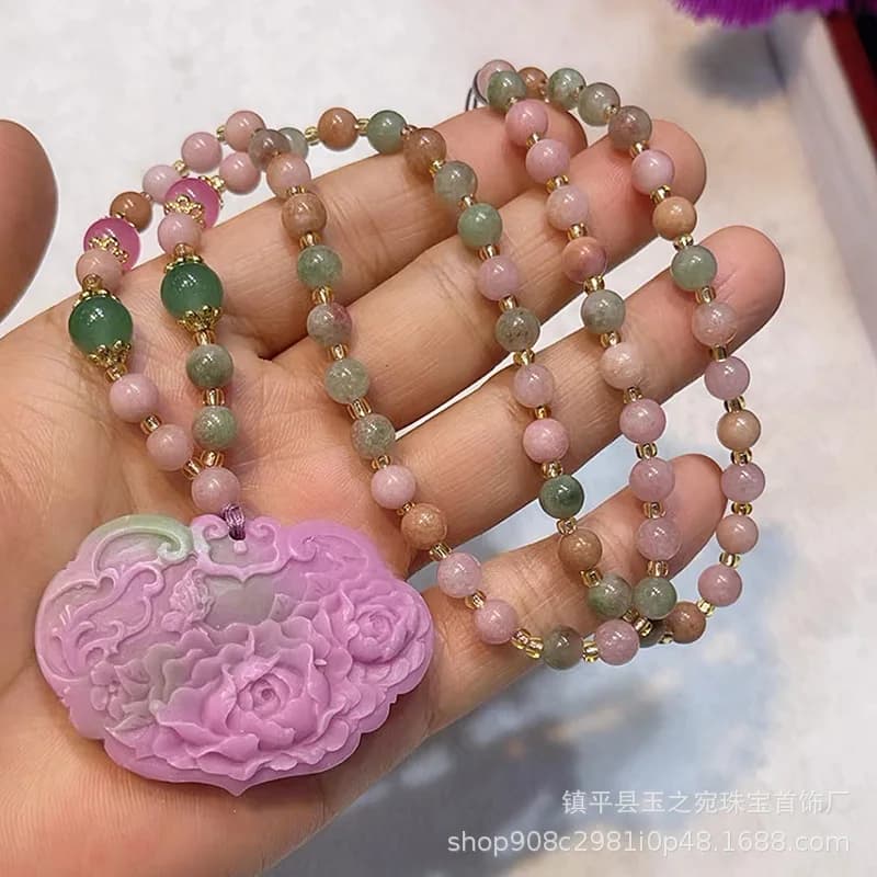 Collana con lucchetto di sicurezza per fioritura e ricchezza con fiori di agata Yanyuan artificiale