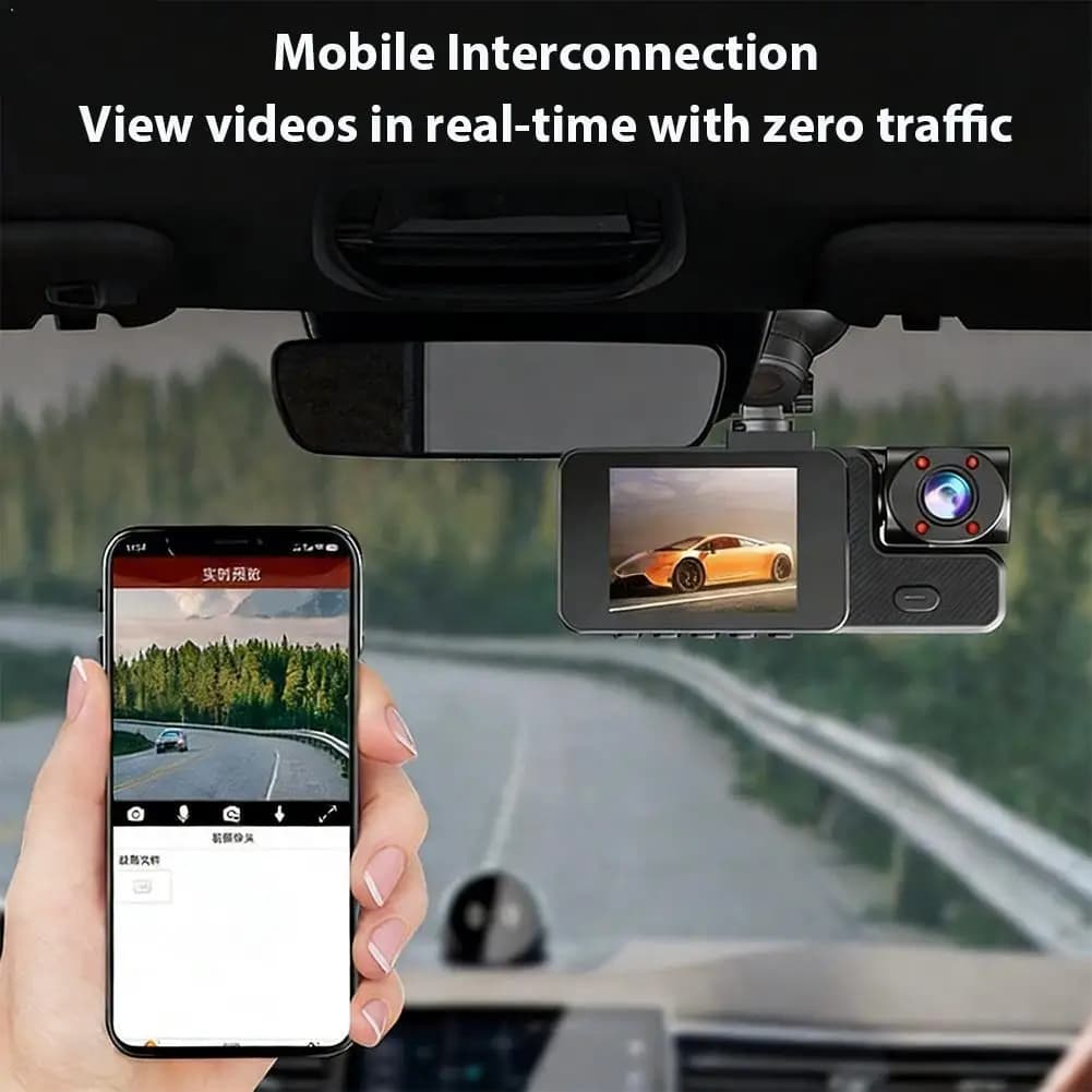 Dashcam 1080P Ultra HD at 3 Goals with Night Vision, Mobile Connection, Front Camera, Interior and WIFI Rear for Any Car Model
