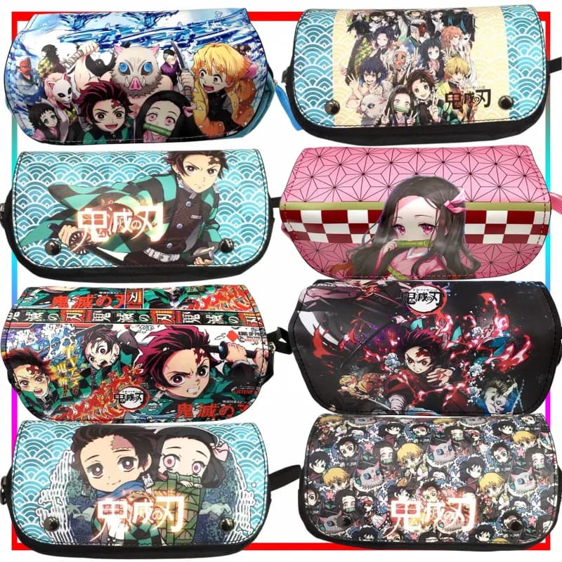 Demon Slayer Pencil Case Double-Layer Large Capacity Storage Tanjiro Kamado Stationery Box Anime Merch Holiday Gift Trendy Toy