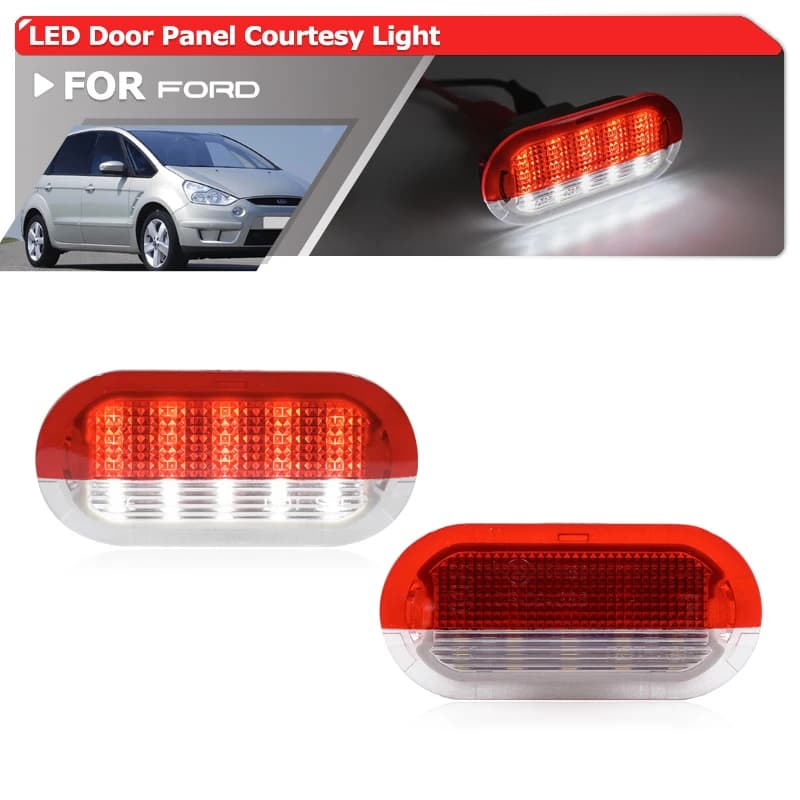 Bianco/Rosso LED Porta Interna Pannello Avvertimento di Cortesia Luci del Proiettore Per Ford Mondeo MK4 Galaxy MK1 MK2 MK3 S-Max 6M21-24018-AA