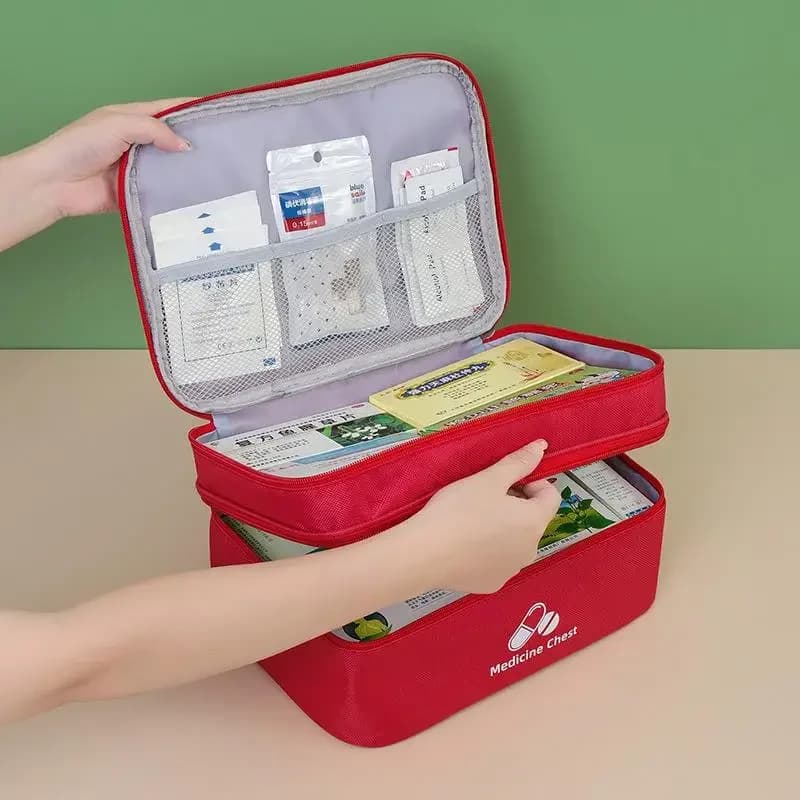Kit di pronto soccorso a doppio strato da viaggio a casa Classificazione a doppio strato Conservazione dei farmaci Borsa per la smistamento dei farmaci Custodia per la prevenzione dell'epidemia in tessuto Oxford