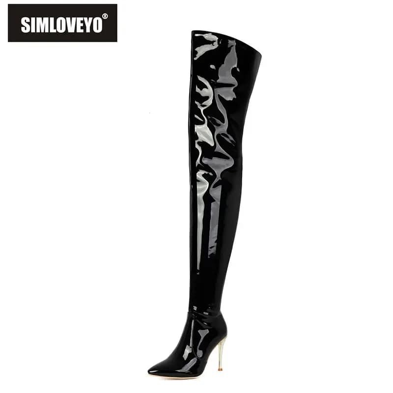 SIMLOVEYO 2025 Shiny Thigh Boots Pointed Toe 95cm Stiletto Heels Zipper Extended Size 46 47 48 Party Over Knee High Bota Winter