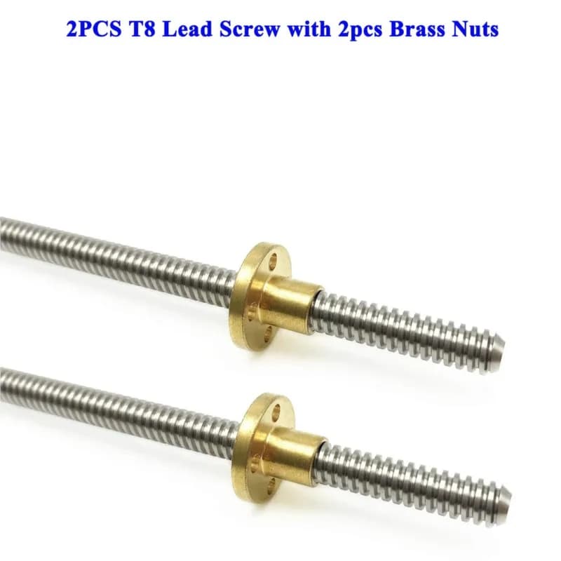2PCS T8 Vite di piombo Tr8 Piombo 2mm 4mm 8mm 304 Vite di piombo con asta trapezoidale in acciaio inossidabile con dado in ottone per stampante 3D 100-600mm