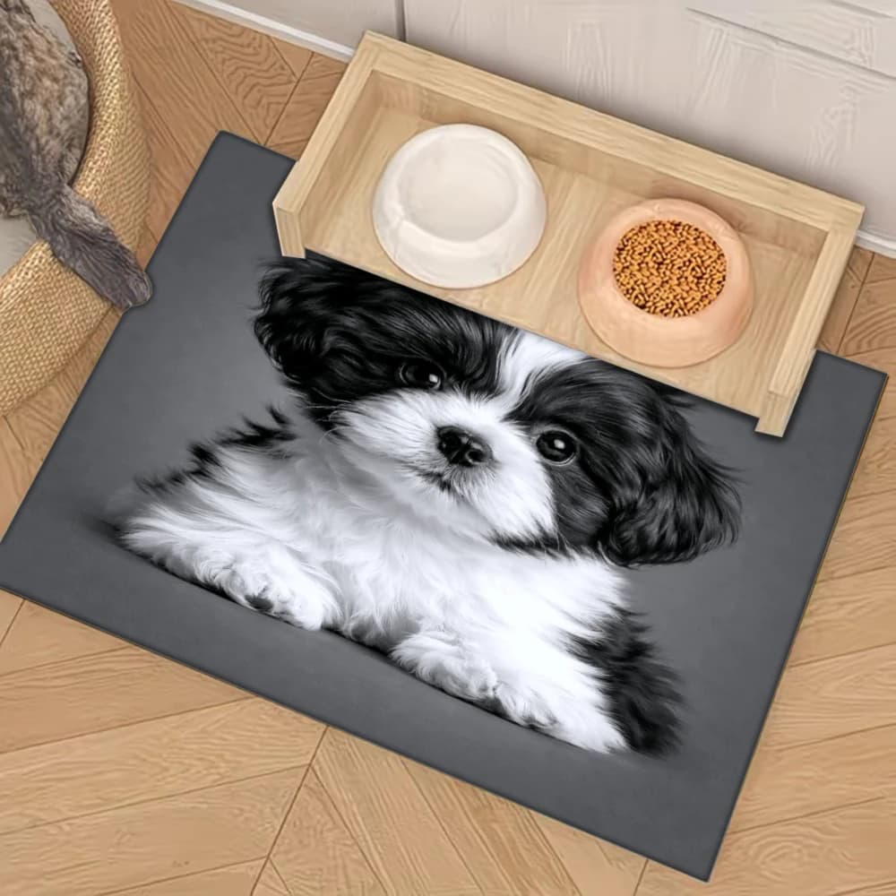Tappetino Antiscivolo per Cani con Vassoio Porta Cibo, Accessori per Animali Domestici, Tappetino Antispruzzo e Antiscivolo per Cani e Gatti