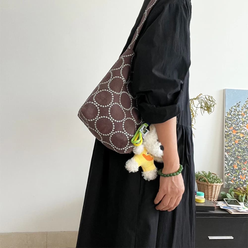 Japanese Style Hobo Akegawa Masaoka Wind Chimes Drum Flowers Cotton Linen Heavy Embroidery Single Shoulder Bag Handbag U...