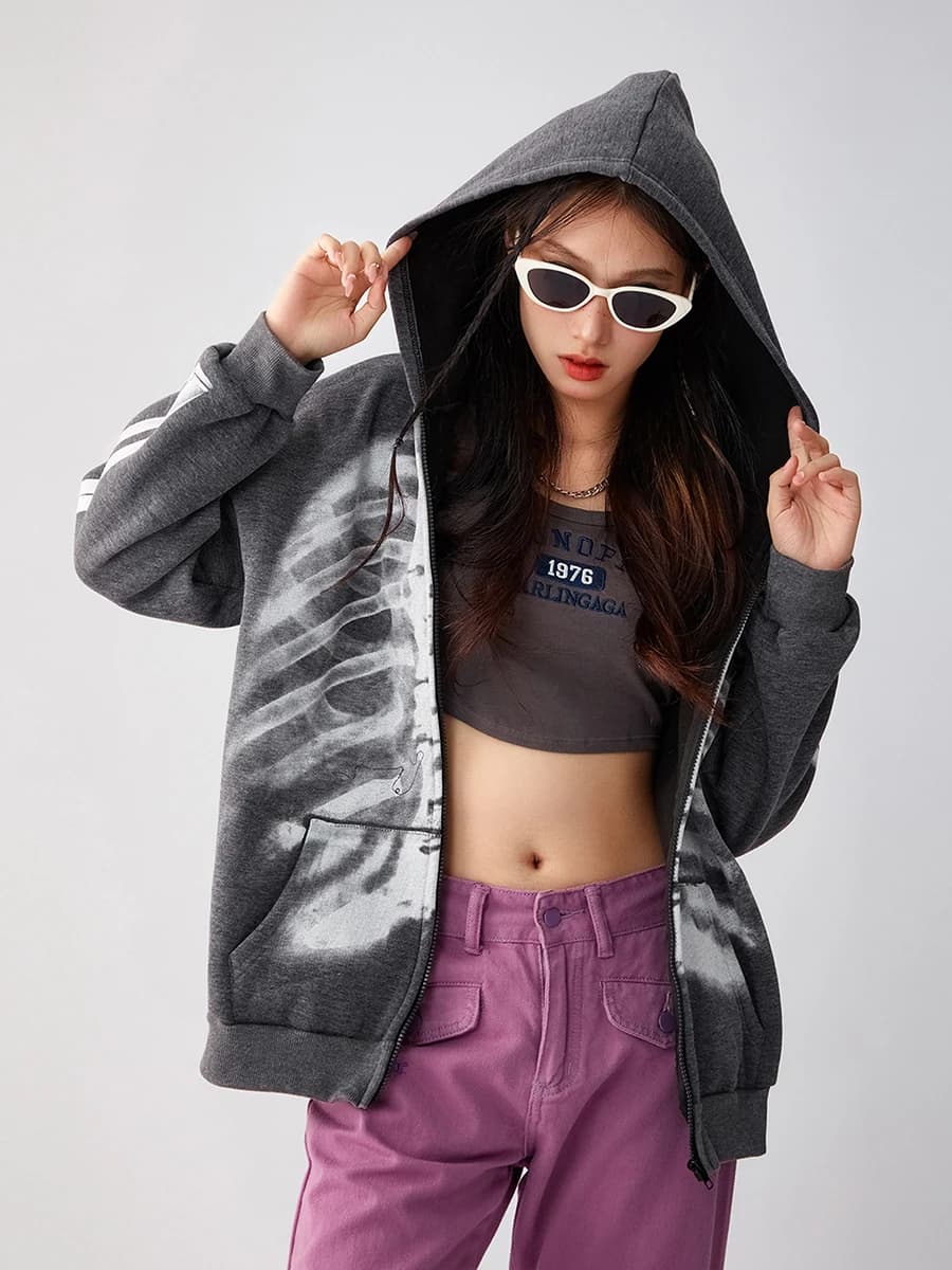 Long-Sleeve Sweatshirts Streetwear Tops Vintage Zip Up Oversized Sweatshirts Streetwear Oversized Sweatshirts Print Oversized