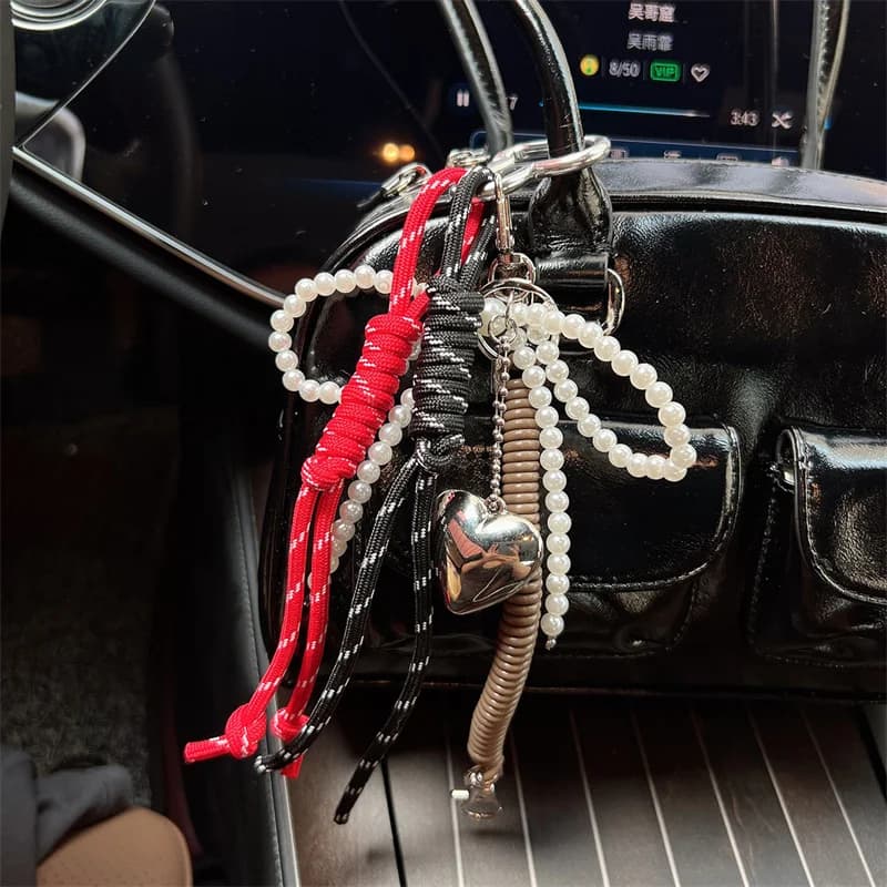 Y2k Perla Bowknot Cuore Borsa Pendenti e Ciondoli Portachiavi Catena di Blocco Per La Signora Carina Cassa Del Telefono Ornamenti Appesi Borsa Emo Accessori Funzionale