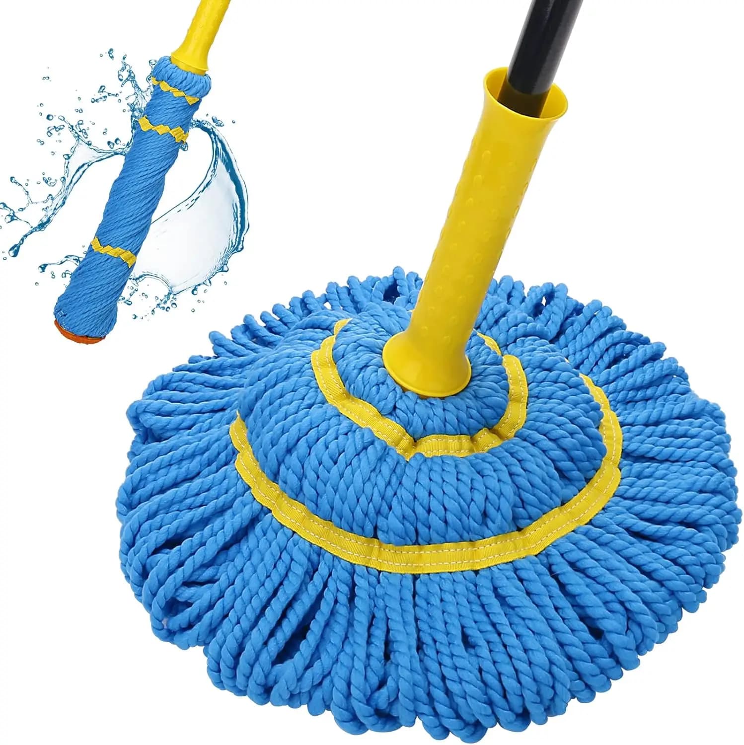 Mop auto-strizzante per la pulizia dei pavimenti, in microfibra con manico lungo 145 cm, facile da strizzare, per la pulizia di pavimenti in legno, uso commerciale e domestico