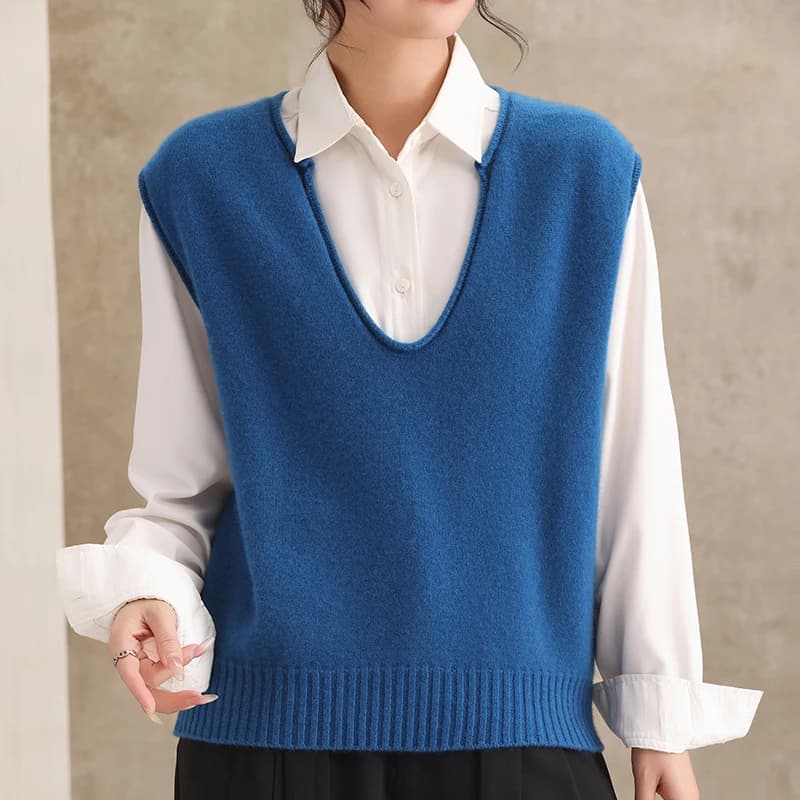 100% wool women's V-neck vest new knitted sleeveless sweater spring and autumn short jacket women's pullover cashmere vest