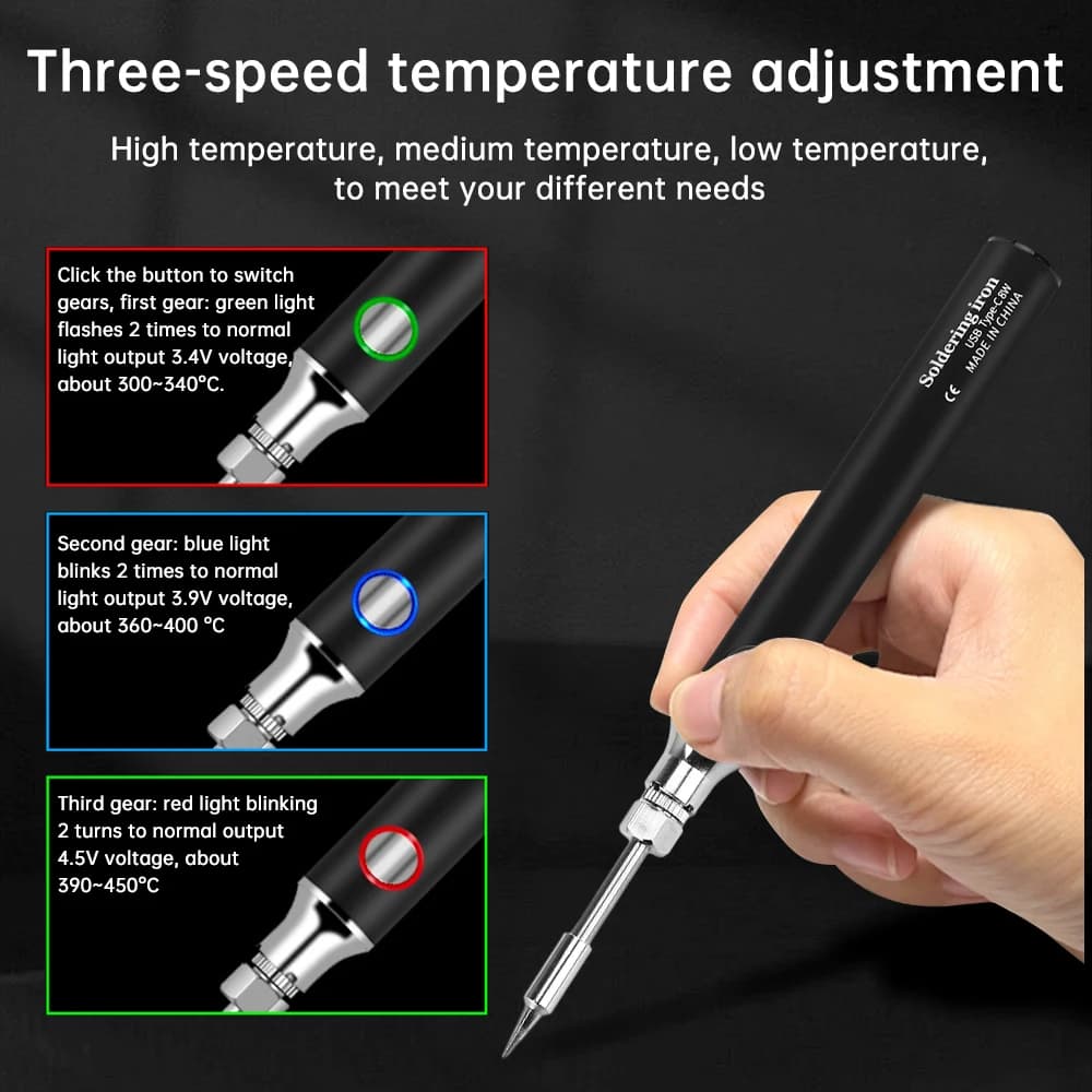 Ultimo saldatore USB con design plug-in di tipo C Mini saldatore a tre impostazioni di temperatura 300‐450 ° C