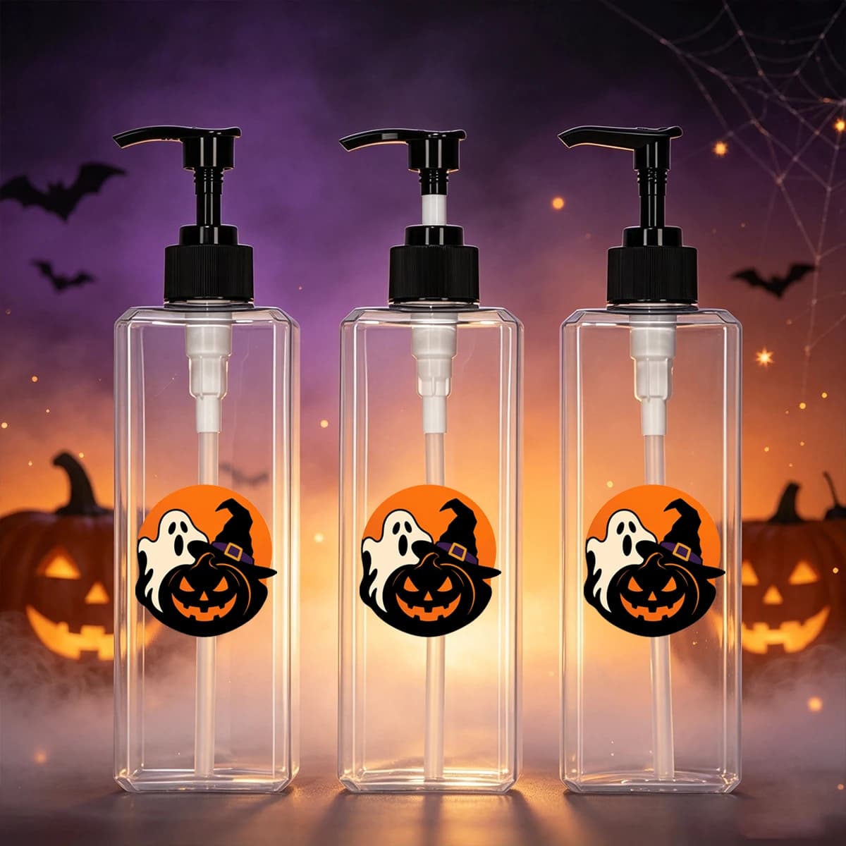 1/3 Pack Halloween Bathroom Hand Soap Dispenser, Transparent Shampoo and Lotion Container, Press Pump, Refillable Bottle, Suitable for Bath Soap Gel and Cosmetics