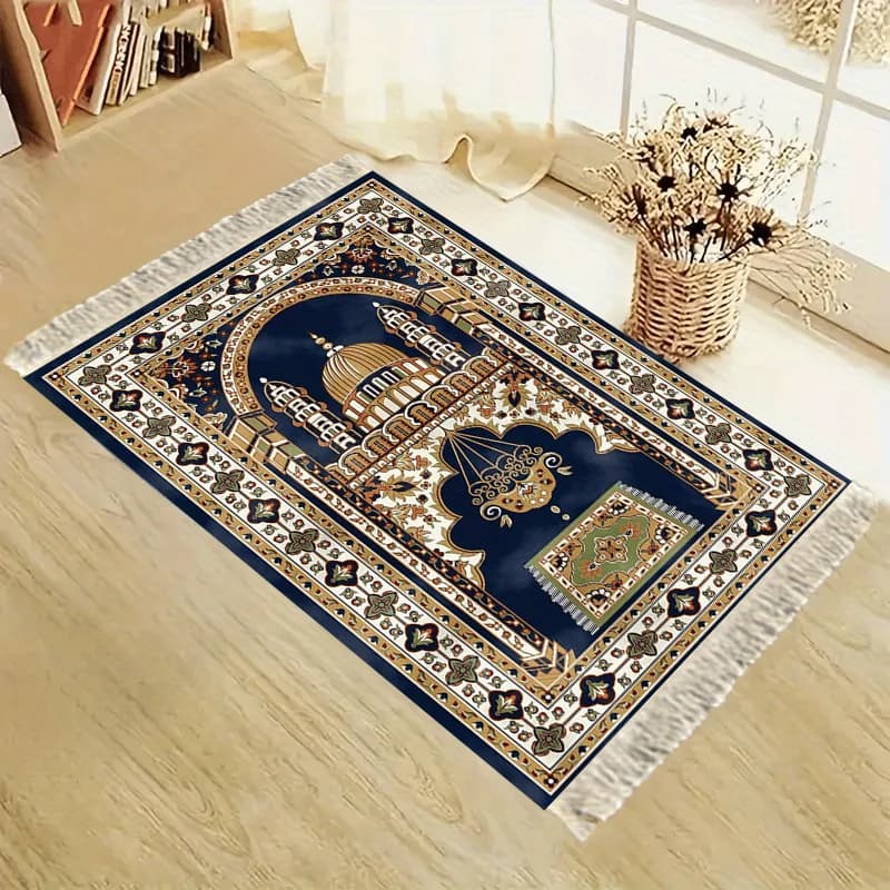 Tappetino da Preghiera Musulmano VIKAMA con Motivi Vintage – Tappeto Islamico Lavabile per Casa, Viaggi e Culto nelle Moschee
