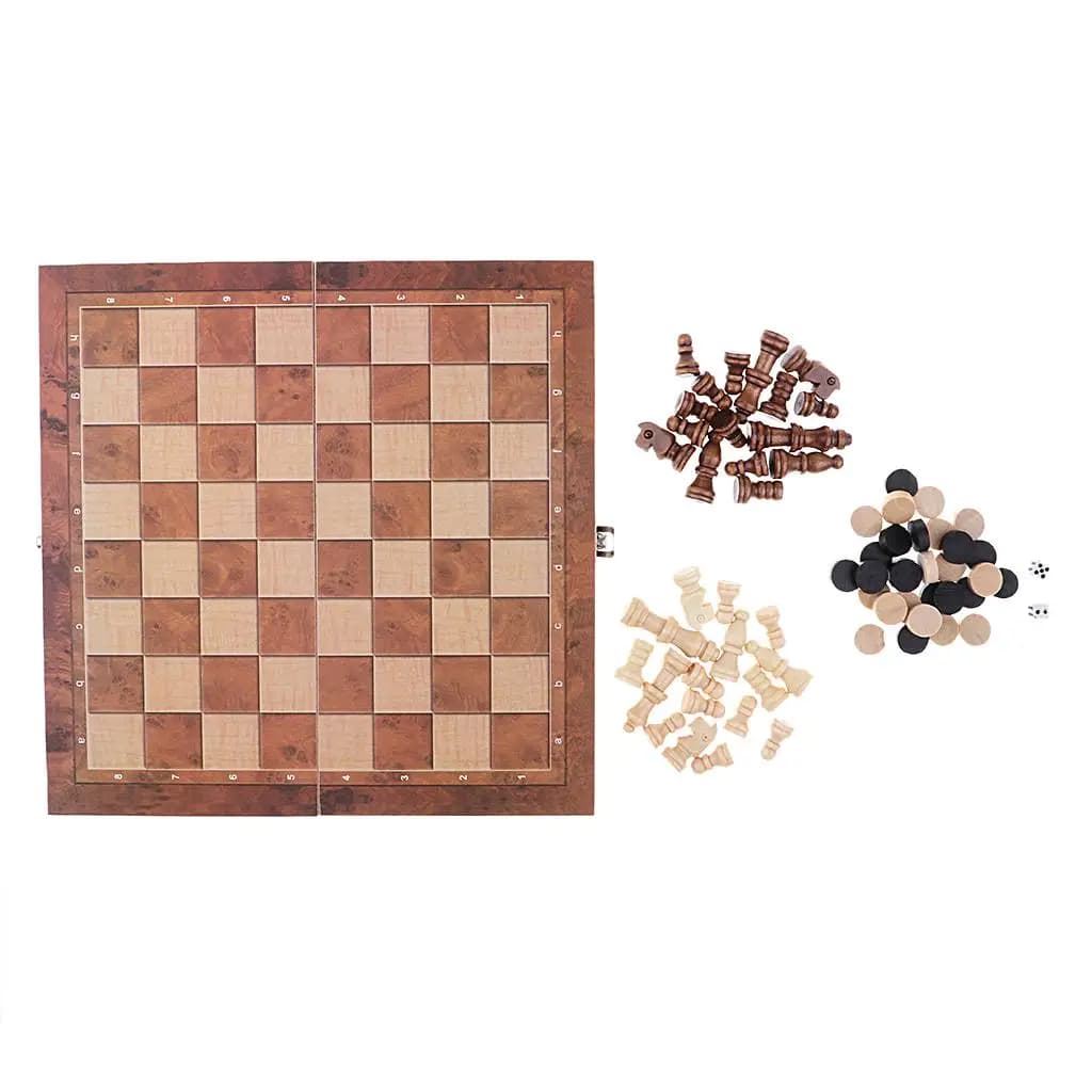 Set di backgammon per scacchi pieghevoli in legno Pezzi di ricambio rotondi in legno incorporati