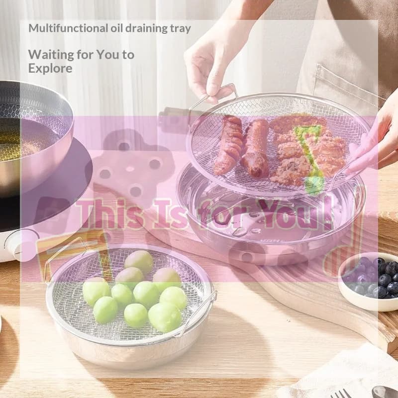 【MA】1/2Pcs Air Fryer BBQ Filter Premium Stainless Steel Oil Strainer With Tray Frying Net Sieve Food Drainer