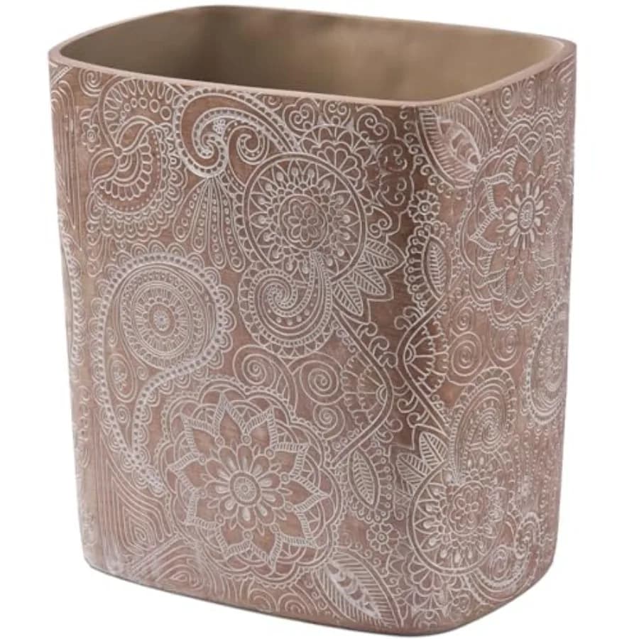 Cestino per Rifiuti Boho con Fiori, 1.8 Galloni (7 Litri), Piccolo Bidone per Cucina, Soggiorno e Camera da Letto, Cestino Decorativo