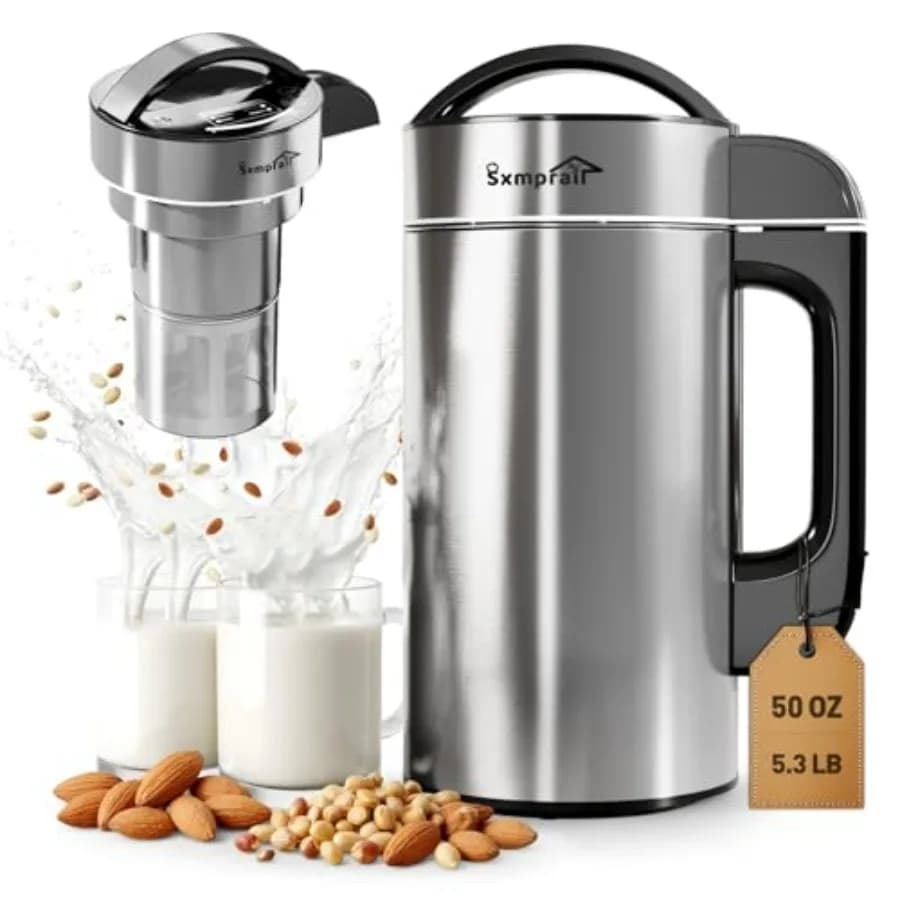 Stainless Steel Almond Milk Machine 304 with Integrated Filter, 50oz, 6-7 Cups for Cycle, 8-in-1 Blender for Vegetal Foods