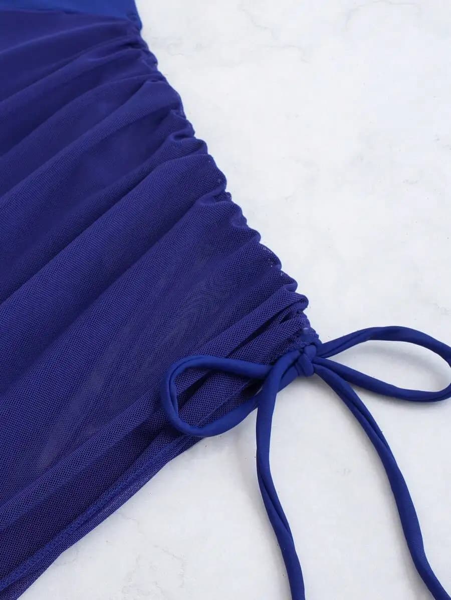 Costume da bagno intero in rete con scollo a V profondo, push-up e laccetti trasparenti