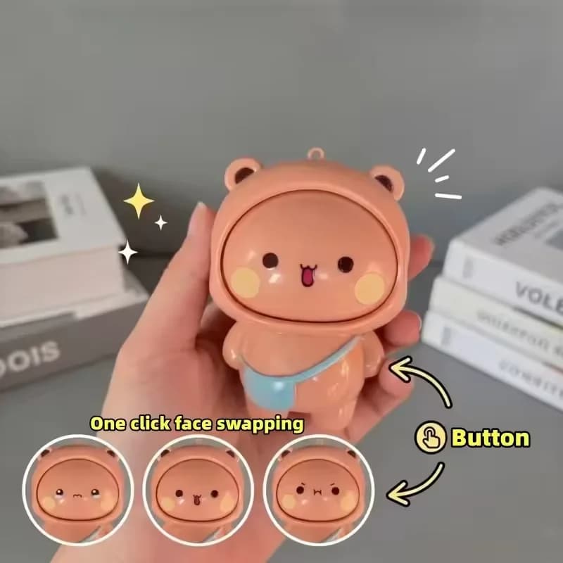 Funny Flip Face Panda Fidget Toy Keychain One Button Switch Expressions Kawaii Animal Stress Relief Pendant Backpack Decor Gift