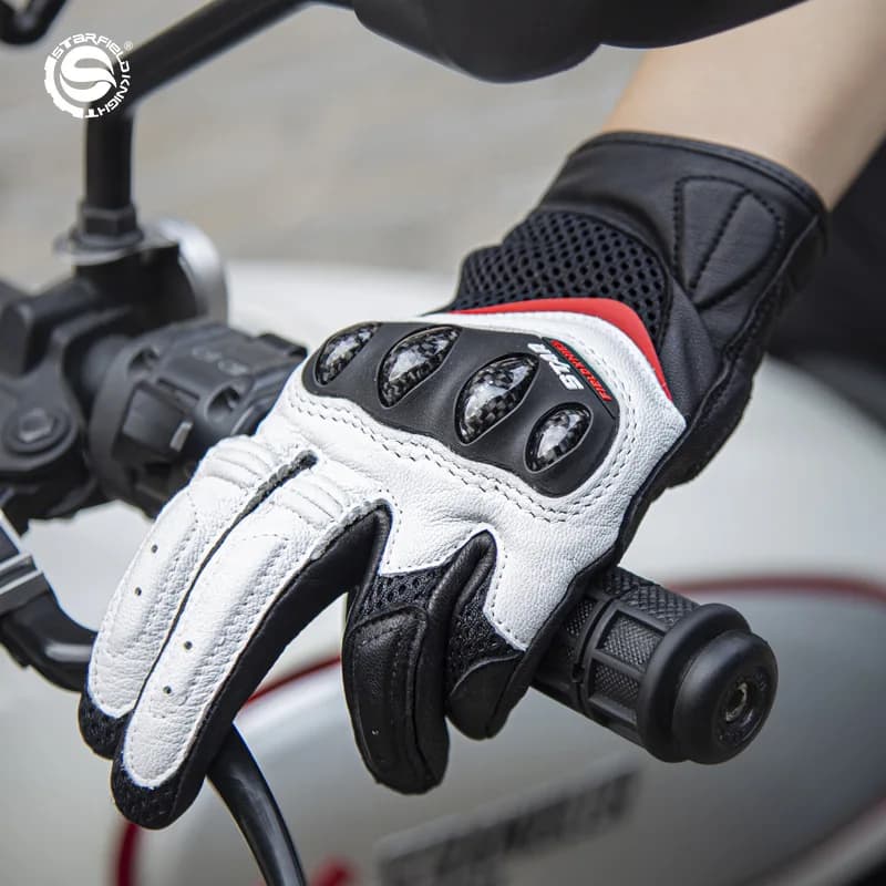 STAR FIELD KNIGHT Women Motorcycle Gloves Goatskin Leather Breathable Touchscreen Hard Knuckle Full Finger Riding Gloves