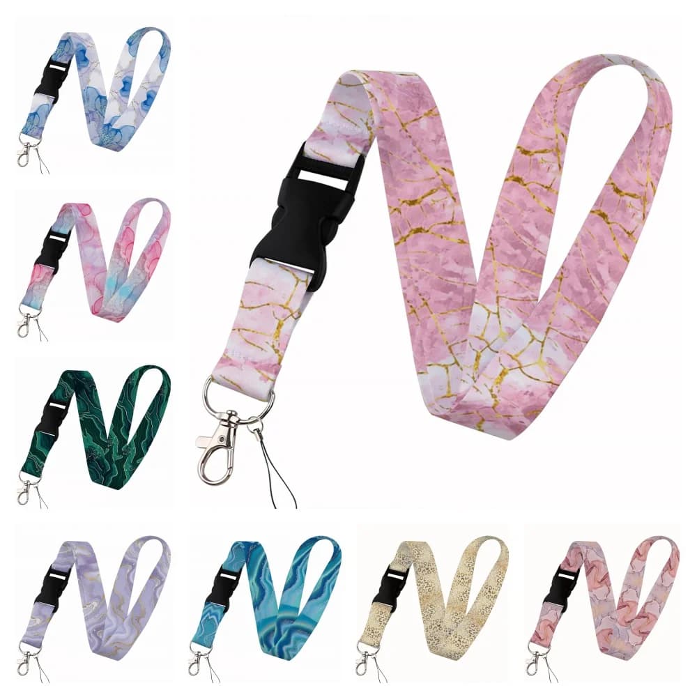 Beautiful marble Lanyard Keys Chain Badge Holder ID Credit Card Pass Hang Rope Lariat Mobile Phone Charm Accessories Gifts